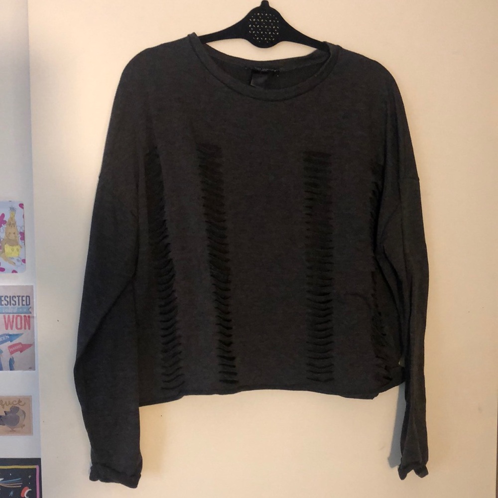 Distraught Gray Sweatshirt, Size S